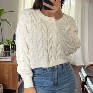 Pink Rose Cream Long Sleeve Cropped Cable Knit Sweater